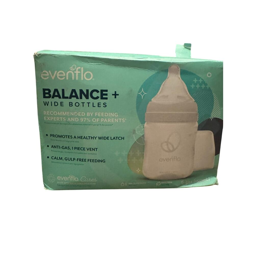 Evenflo Balance +Wide Bottles Anti-Colic, Anti-Gas Slow-Flow 6 - 5 oz /150ml NWB